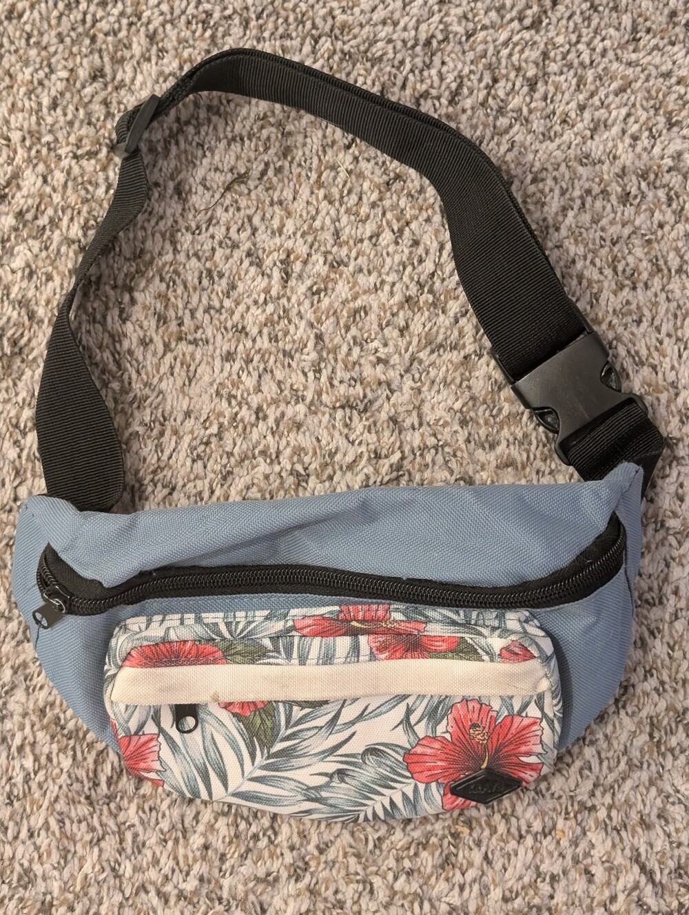 Light Blue and Floral Men's Waist Bag - Casual Hands-Free Carry